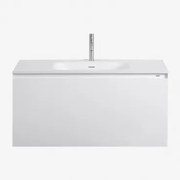 Macrae Zwevend Houten Badkamermeubelset Met Geïntegreerde Wastafel Wit & Spiegelloze & Geborsteld Grijs ↑20 Cm Met Overloop - Sklum