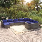 vidaXL 10-delige Loungeset met kussens poly rattan grijs