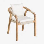 Dubai Eettafelstoel Met Armleuningen Van Acaciahout Rustiek Acaciabruin & Stof Gardenia Wit - Sklum