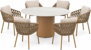 Tuinset Ronde Tuintafel 6 personen Rope Taupe 4 Seasons Outdoor Biarritz/Colorado
