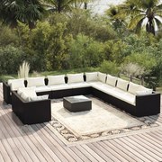 vidaXL 12-delige Loungeset met kussens poly rattan zwart