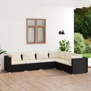 vidaXL 6-delige Loungeset met kussens poly rattan zwart