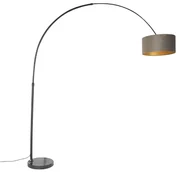 Booglamp zwart velours kap taupe met goud 50 cm - XXL Modern E27 cilinder / rond rond Binnenverlichting Lamp