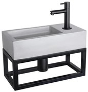 Differnz Ravo fonteinset - 38.5x18.5x25cm - Rechthoek - 1 kraangat - Recht matte zwarte kraan - met zwart frame - beton lichtgrijs 38.401.93