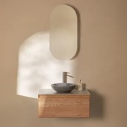 Tedrik Zwevend Badkamermeubelset Van Essenhout Ash Brown & Rond Grijs Cement Ø40 Cm Tarsis & Ovaal Met Opbergruimte 45x90 Cm Abner & Geborsteld -