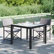 vidaXL Tuintafel 90x90x75 cm gehard glas en poly rattan zwart