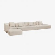 4-delige Modulaire Hoekbank Met Rechter Chaise Longue En Gestoffeerde Poef Cardea Stof Chenille Beige – Crème - Sklum