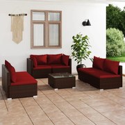 vidaXL 7-delige Loungeset met kussens poly rattan bruin