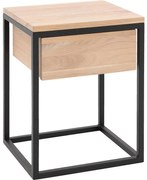 Goossens Nachtkastje Ord, Metaal ral 9005 zwart, met lade en bovenblad massief eik, 40 x 35 x 57 cm hoog