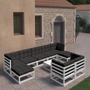 vidaXL 10-delige Loungeset met kussens massief grenenhout wit