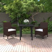 vidaXL 3-delige Tuinset met kussens poly rattan en glas