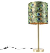 Stoffen Botanische tafellamp messing met pauw kap 25 cm - Simplo Art Deco, Design E27 cilinder / rond Binnenverlichting Lamp