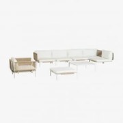 5-delige Modulaire Tuinhoekbank Met Poef, Fauteuil En Roubly Salontafel Beige Amandelroos - Sklum