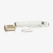 5-delige Modulaire Tuinhoekbank Met Poef, Fauteuil En Roubly Salontafel Beige Amandelroos - Sklum