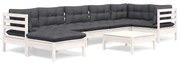 vidaXL 8-delige Loungeset met kussens massief grenenhout wit