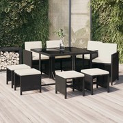 vidaXL 9-delige Tuinset met kussens poly rattan zwart