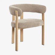 Eetkamerstoel Met Armleuningen, Gestoffeerd En Van Ijzer Jolie Bruin – Natuurlijk Hout & Chenille Bruin Wheat - Sklum