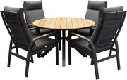 Quincy Kota dining tuinset 120xH75 cm rond 5 delig verstelbaar teak