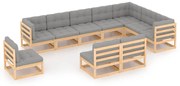 vidaXL 10-delige Loungeset met kussens massief grenenhout