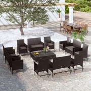 vidaXL 16-delige Loungeset met kussens poly rattan zwart