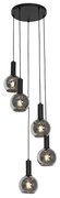 Art Deco hanglamp zwart met smoke glas rond 5-lichts - Josje