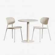 Mizzi Ronde Tafelset Ø70 Cm En 2 Tupah Tuinstoelen Van Polypropyleen En Ijzer Tapioca Beige - Sklum
