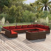 vidaXL 12-delige Loungeset met kussens poly rattan bruin