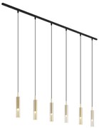 Modern railsysteem zwart met 6 hanglampen goud met amber glas 1-fase - Slimline Loyce