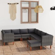 vidaXL 9-delige Loungeset met kussens poly rattan grijs