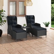 vidaXL 3-delige Loungeset met kussens poly rattan donkergrijs