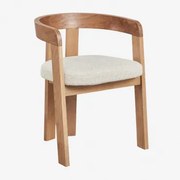 Yvone Gestoffeerde Eetkamerstoel Met Houten Armleuningen Natuurlijk Hout & Bouclé Wit - Sklum