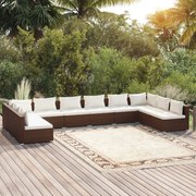 vidaXL 10-delige Loungeset met kussens poly rattan bruin