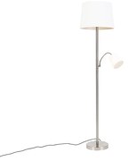 Klassieke vloerlamp staal met witte kap en leeslampje - Retro