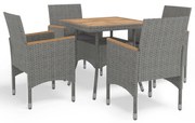 vidaXL 5-delige Tuinset poly rattan en acaciahout grijs