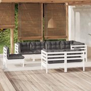 vidaXL 8-delige Loungeset met kussens massief grenenhout wit