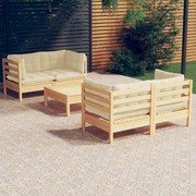 vidaXL 5-delige Loungeset met crèmekleurige kussens grenenhout