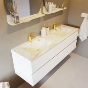 Mondiaz Vica DLux badmeubel 150cm talc 4 lades met wastafel frappe dubbel 2 kraangaten