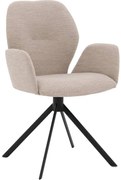 Goossens Eetkamerstoel Hera beige stof met armleuning, modern design