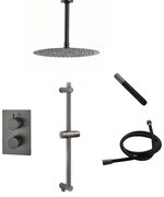 Saniclear Iron Pro inbouw regendouche met plafondarm, 30cm hoofddouche en glijstang verouderd ijzer - gunmetal