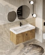 Muebles Calas badmeubel ribbelfront 100cm warm eiken met solid surface wastafel met kraangat