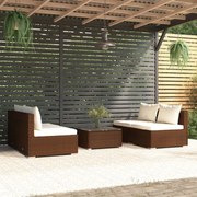 vidaXL 5-delige Loungeset met kussens poly rattan bruin