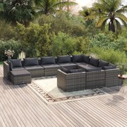 vidaXL 11-delige Loungeset met kussens poly rattan grijs