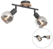 Plafondlamp zwart met smoke glas en hout 2-lichts - Vidro Modern E14 Binnenverlichting Lamp