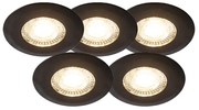 Buitenlamp LED Set van 5 inbouwspots zwart 3-staps dimbaar - Ulo Modern IP44 Buitenverlichting rond Lamp