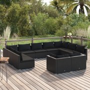 vidaXL 11-delige Loungeset met kussens poly rattan zwart