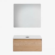 Tedrik Badkamermeubelset In Essenhout Ash Brown & Without Sink & Rechthoekige Led En Anticondens 80x70 Cm Gualar & Zonder Kraan - Sklum