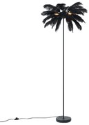 Art Deco vloerlamp zwart met zwarte veren - Peahen