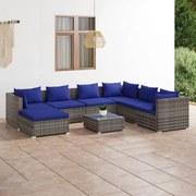 vidaXL 8-delige Loungeset met kussens poly rattan grijs