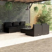 vidaXL 6-delige Loungeset met kussens poly rattan zwart