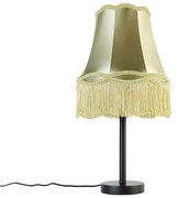 Stoffen Klassieke tafellamp zwart met granny kap groen 30 cm - Simplo Klassiek / Antiek E27 rond Binnenverlichting Lamp